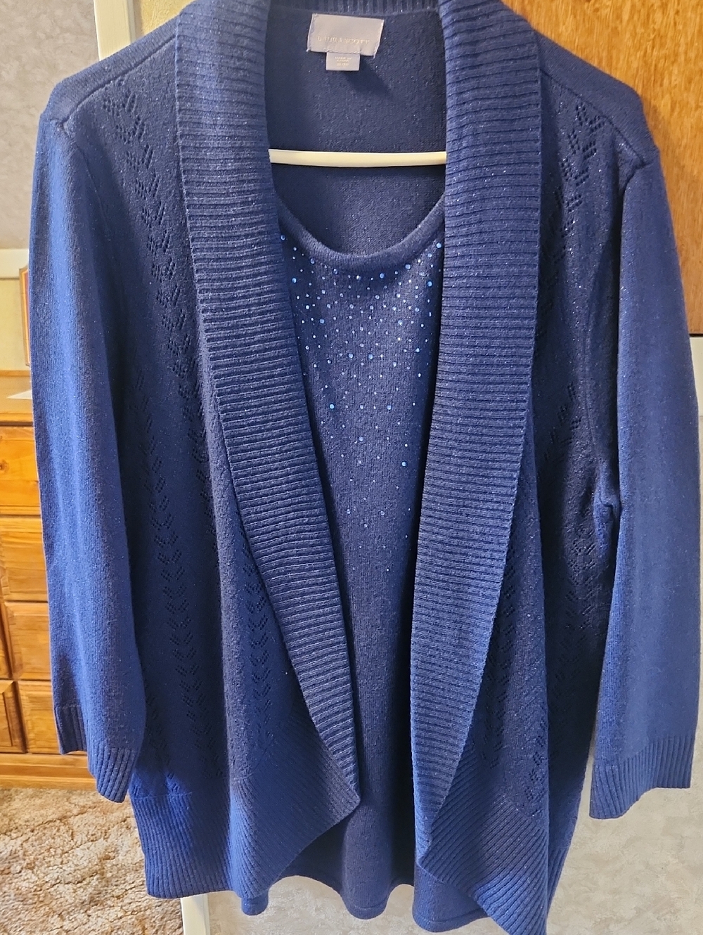 1X Laura Scott Navy Blue Open-Front Sweater Cardigan with Shell List#51